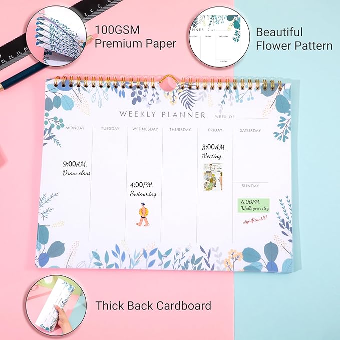 Yoment Weekly Planner Notepad 8.5x11 Weekly To Do List Notepad 52 Weekly Desk Planner Calendar Hangble Undated Weekly Planning Pad for Work,Home,School,Ofiice Supplies,Matching 44 Notepad,Blue