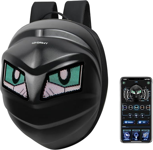 LED Waterproof Motorcycle Riding Knight Backpack With Diy Fully Programmable Full Color Screen, Hard Shell LED Light Display Bag With Digital Eyes