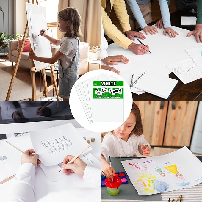 50Pcs White Poster Board,14x18 White Poster Paper Blank Graphic Display Board Poster Board Bulk for School Arts,Classroom Crafts