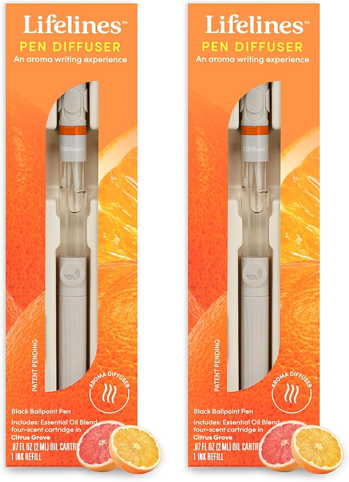 Lifelines Pen Diffuser Set, 2-Pack (Citrus Grove) - 1mm Black Ballpoint Pens with Scented Essential Oil Blends – Aromatherapy Diffuser & Sensory Immersion Diffuse Aroma