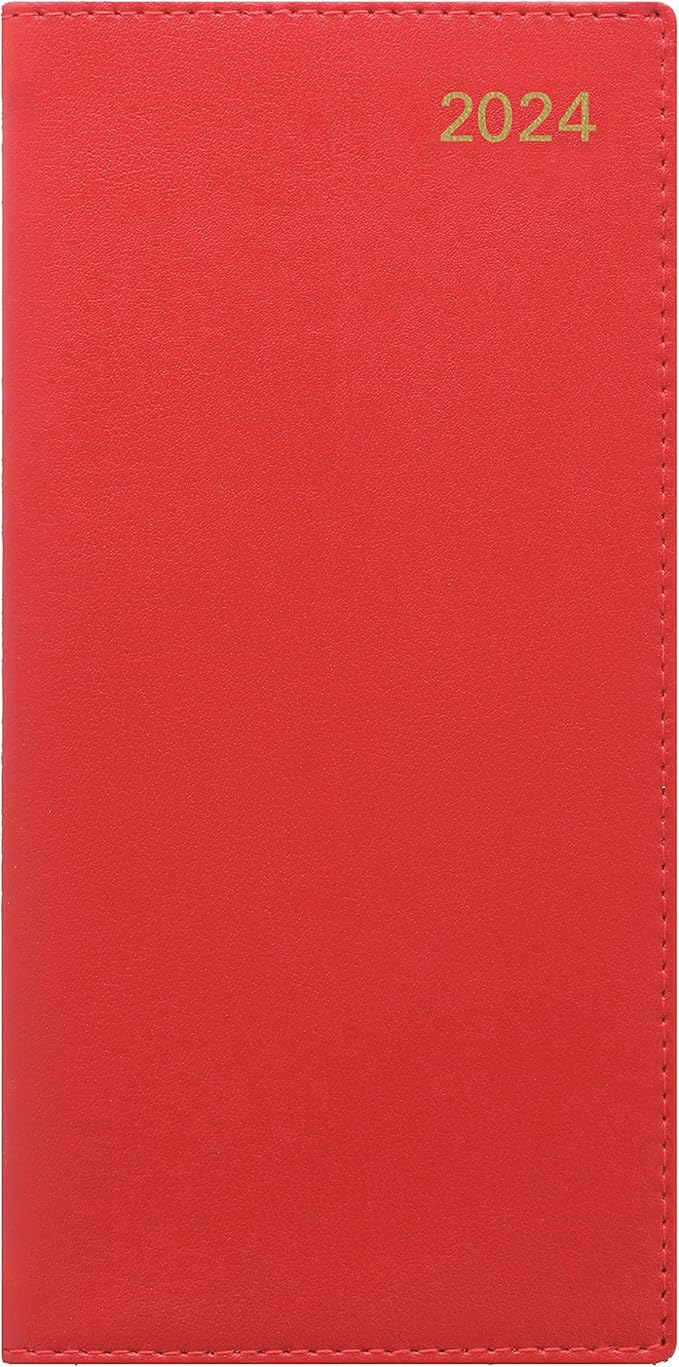 Letts of London Belgravia Weekly/Monthly Planner, 12 Months, January to December, 2024, Vertical, Slim Size, 6.625" x 3.25", Red (C33SURD-24)