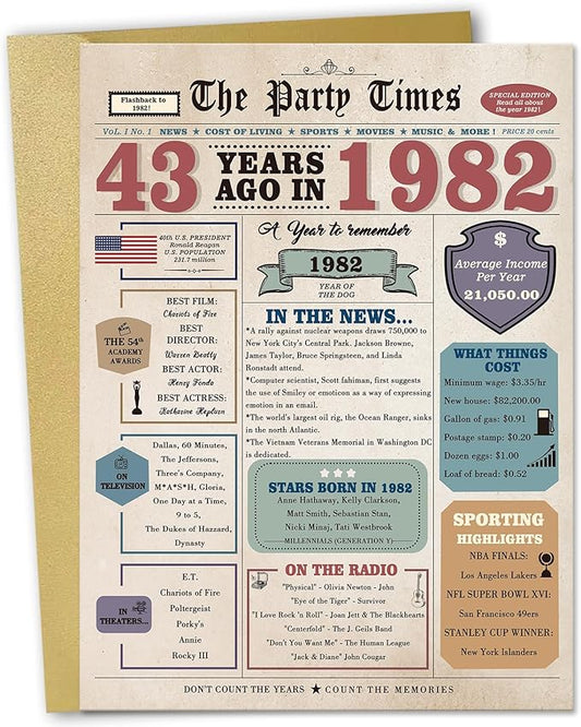 43rd Birthday Gifts Men Women, 43rd Birthday Card for Him Her, 43 Year Old Birthday Decorations for Husband Wife