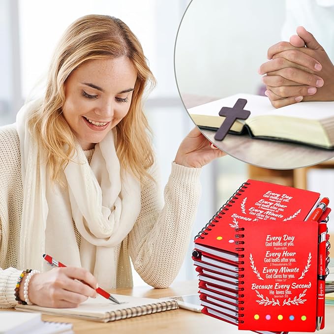 40 Pcs Bulk Christian Gifts Prayer Journal for Woman - 20 Set Religious Notepad with Christian Pen - Bible Notebook - Church Gifts for Mother's Day, Bible Study, and Family Devotions (Red)