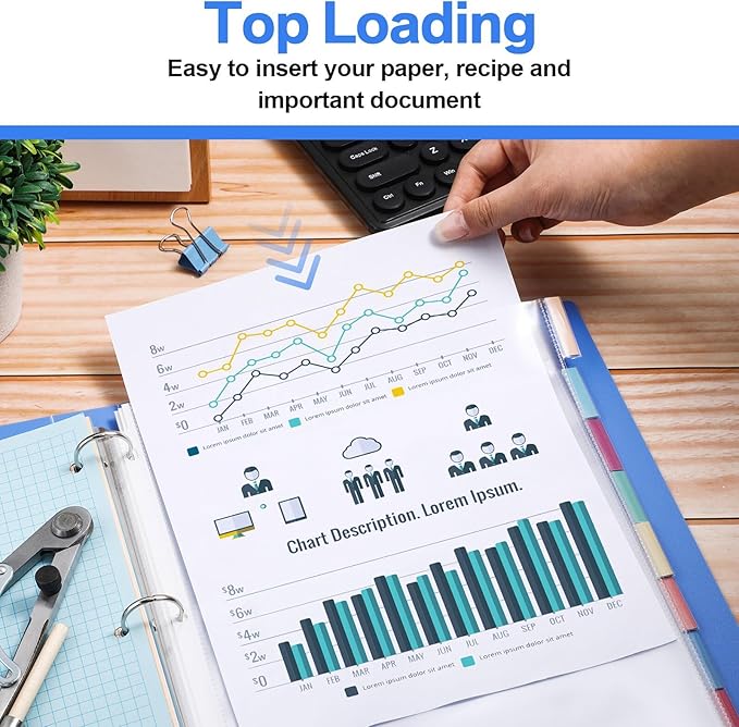 ReliThick 30 Set of 240 Pack Clear Binder Sheet Protectors with 8 Tabs Sturdy Binder Sheet Protectors for 3 Ring Plastic Page Insertable Index Divider, 8.5 x 11 Inch