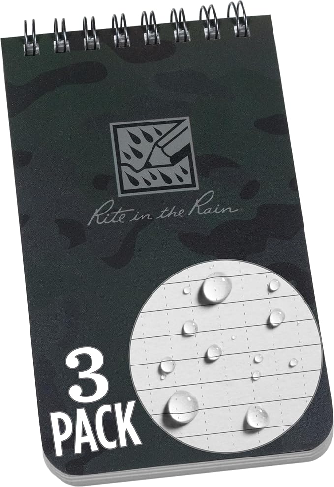 Rite in the Rain Weatherproof Top Spiral Notebook, 3”x 5”, NightHawk Camo Cover, Universal Pattern, 3 Pack (No. NHC35-3)