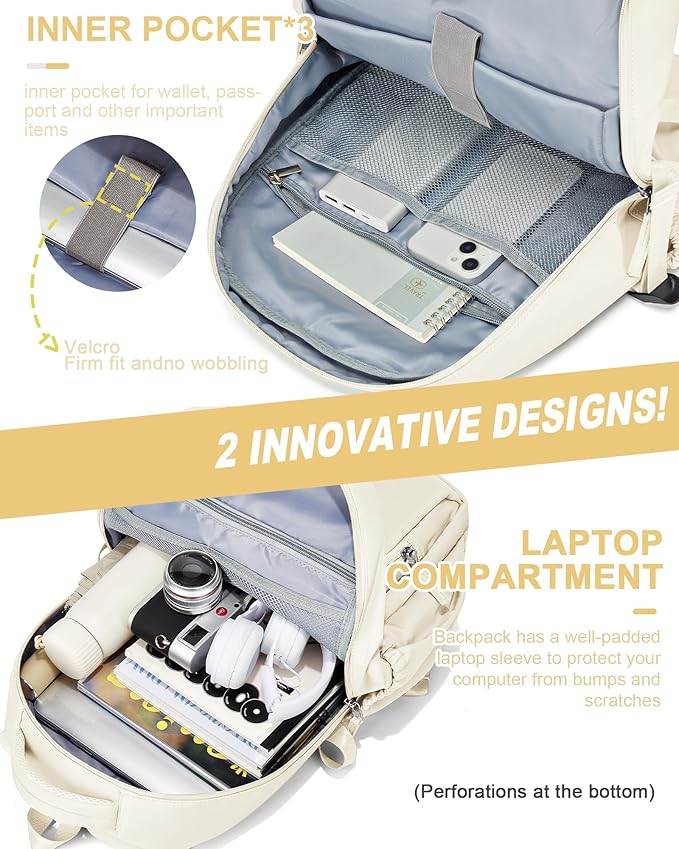 Lightweight School Backpack, College Bookbag for Boys Girls, 15.6 Inch Laptop Work Bag, Gym Backpack for Men Women, Large Capacity Waterproof Backpack for Campus School, Business, Beige