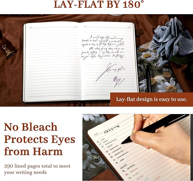 CAGIE Leather Journal for Men Hardcover Journals for Writing with Pen, 290 Pages Lined Journaling Notebooks for Work Leather Vintage Journal Notebook, 6.1" x 8.5", Gray