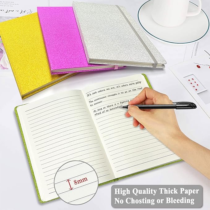 Green Glitter Notebook, 8.3x5.7” 160 Lined Pages Glitter Never Peel Off Sparkle Journal for Girls College Ruled A5 Hardcover Notebooks for Teens Women Writing Note Taking Office Work School Gifts