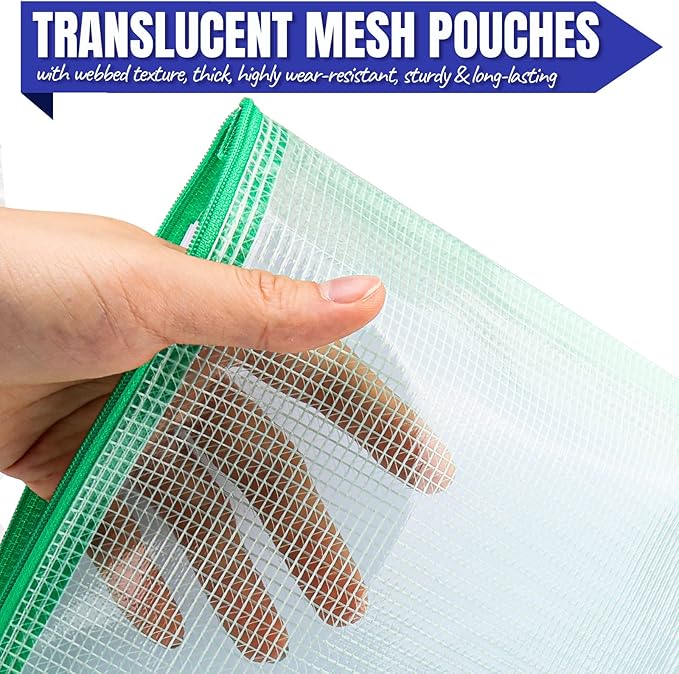 LEOBRO 20PCS Mesh Zipper Pouch, A4 Letter Size Mesh Bags with Zipper, Document Bags, Plastic Envelopes Zip File Folders, Storage Bags for Organization, Travel, File Jackets & File Pockets