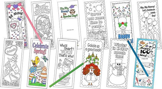 BARKER CREEK Bookmark Set, Color Me! Celebrate The Year Bookmark, Celebrate the Seasons and Special Occassions with this Set of 360 Bookmarks (30 Each of 12 Designs), Designed to be Colored (3575)