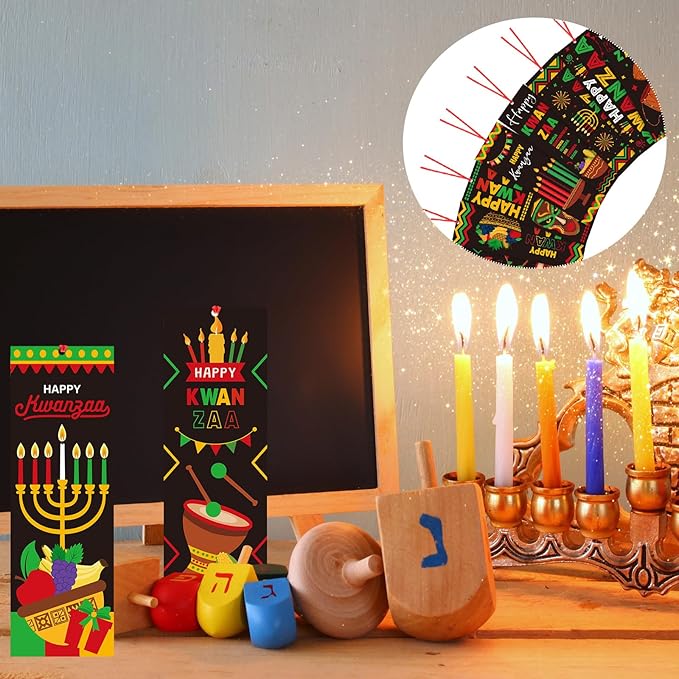 240 Pcs Kwanzaa Bookmarks with Ribbon Happy Kwanzaa Double Sided Page Markers African Traditional Heritage Reading Accessories for Book Lovers Kwanzaa Holiday Party Festival Celebrates