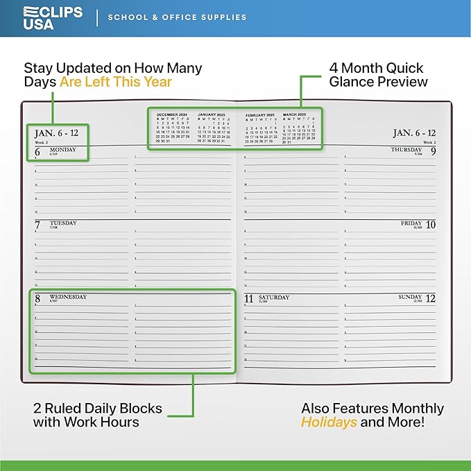 Weekly Planner 2025, Planner, 2025 Weekly Planner, 2025 Planner Weekly And Monthly, 8” x 10”, Weekly Pages, 1 Black 1 Brown 1 Burgundy, (3 Pack, 8 X 10)