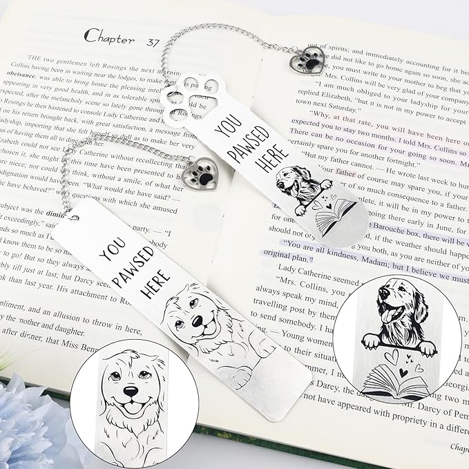 2Pcs Golden Retriever Gifts for Women Men Funny Bookmarks Bulk Golden Retriever Dog Bookmarks for Book Lovers Cute Metal Book Mark Birthday Gifts for Reader Coworker Friends Adults Dog Owner Lover