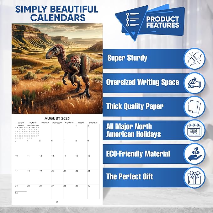 2025 Dinosaurs in National Parks Monthly Wall Calendar | 12" x 24" | Thick Sturdy Paper | Dinosaur Calendar 2025