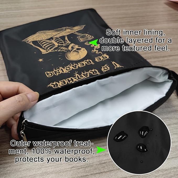 Book Sleeve, Book Sleeve with Zipper, Book Sleeve for Book Lovers, The Reader Tarot Card Book Sleeves, Book Pouch Kindle Protector, Gifts for Women Teacher Librarian Bookworm Bookish (Black-E, Large)