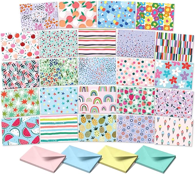 S&O Blank Cards for All Occasions in One Box Set - Blank Notecards with Envelopes for Handwritten Messages - All Occasion Tags Assortment Box with Covers - 24 Vibrant Letter Slips and Envelopes Pack