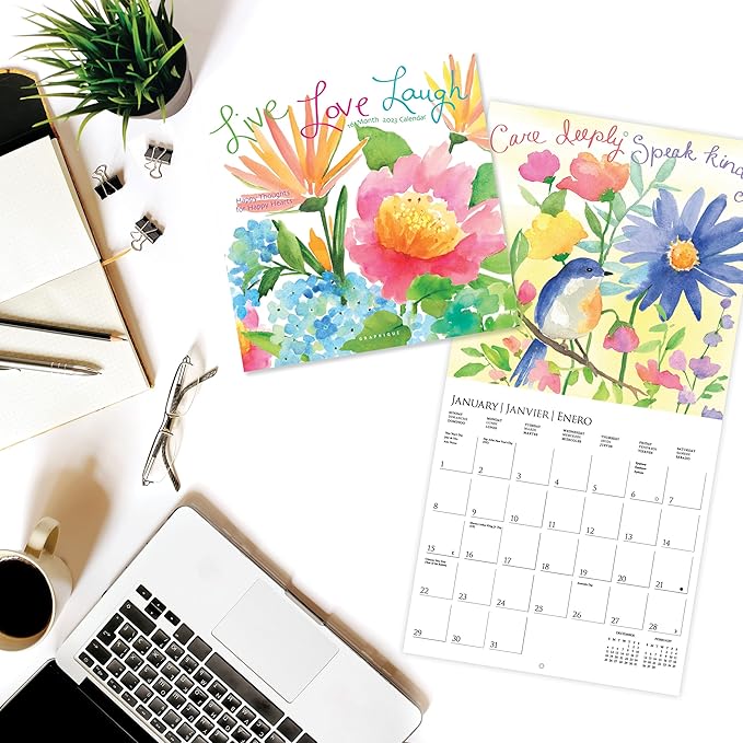 Graphique 2023 Live Love Laugh Wall Calendar | 12” x 12” | Thick Paper | Home & Office Organizer | Large Monthly Grid | 3 Languages & Marked Holidays | 4 Month Preview Page for 2024…