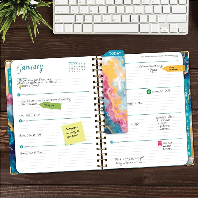 HARDCOVER 2025 Planner, 8.5"x11": 14 Months (November 2024 - December 2025), Daily Weekly Monthly Planner, Yearly Agenda, Bookmark, Pocket Folder and Sticky Note Set (Speckled Marble)