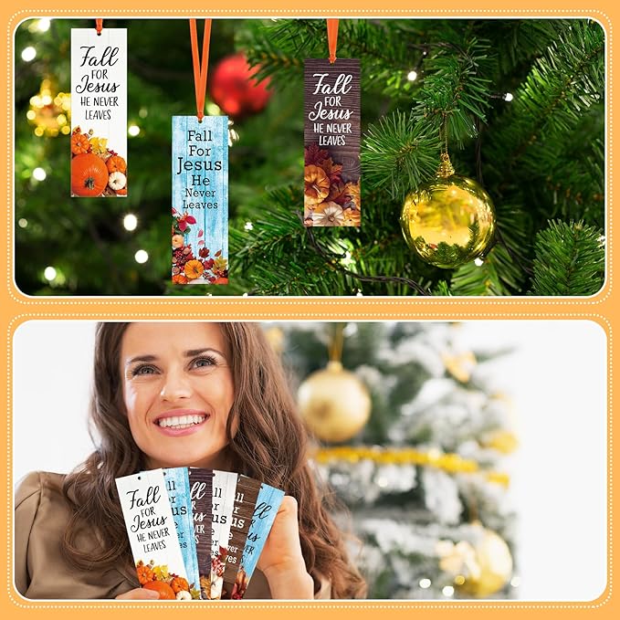 60 Pcs Fall for Jesus He Never Leaves Bookmark Religious Christian Bookmarks Autumn Thanksgiving Exchange Gifts for Church Home Party Favors