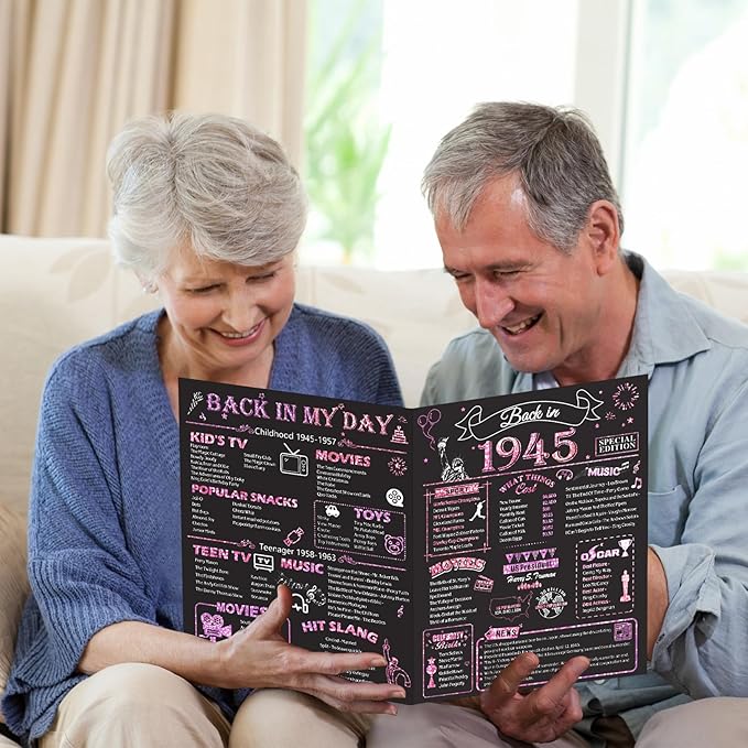 80th Birthday Card for Women, Jumbo 3D Pop Up 80th Birthday Gifts for Mom Grandma, Back In 1945 Happy 80 Year Old Sister Birthday Decorations Cards Card for Her, Rose Gold