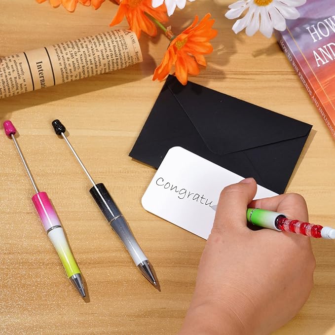 jiebor 30Pcs Beadable Pens Plastic Bead Pen Black Ink Ballpoint Pens Diy Pens Cute Cool Pens for Journaling Teacher Bridal Graduation Gift Office Supplies