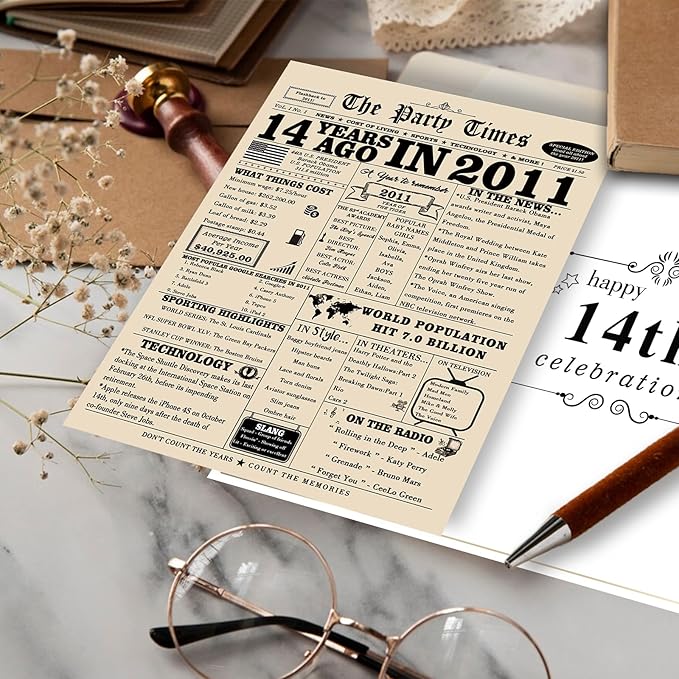 Retro 14th Birthday Card for Girls Boys, Funny 14th Birthday Gift Ideas for Daughter Son, Happy 14 Year Old Bday Decorations for Her Him