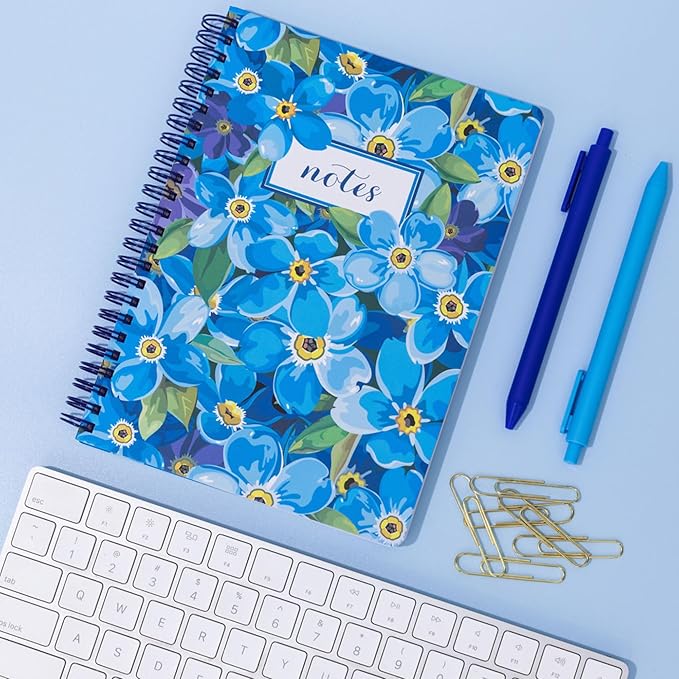 Steel Mill & Co Cute Mini Spiral Notebook, 8.25" x 6.25" Journal with Durable Hardcover and 160 Lined Pages (Forget Me Not)