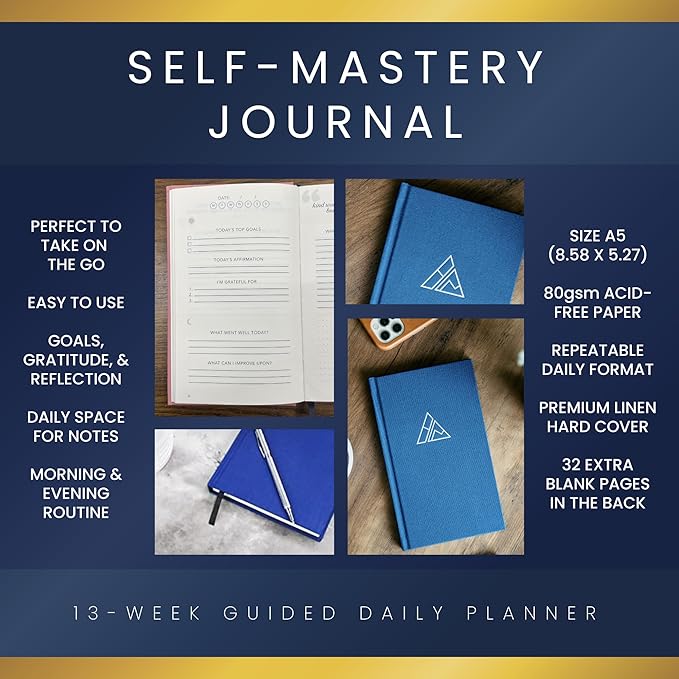Self-Mastery Journal for Men - Gratitude Journal – 5 Minute Journal - Reflection Manifestation Journal for Mindfulness – Self Care Journal – Goal/Guided Gratitude Journal for Women & Men