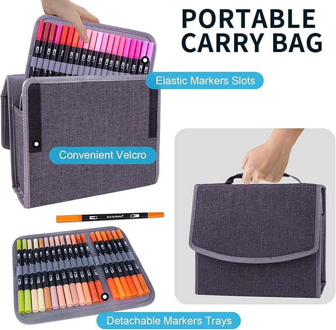 Markers for Adult Coloring Book, 120 Colors Art Markers Set Dual Tip Brush Pen, Coloring Markers Fine Point Kids Artist Drawing Paintings Diaries Journaling Art projects Art Supplies with Case