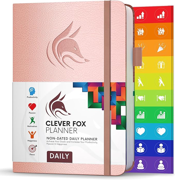 Clever Fox Daily Planner – Undated Planning Notebook with Hourly Schedule & to-Do List – Personal Day Task & Work Organizer, 6 Months (Rose Gold)