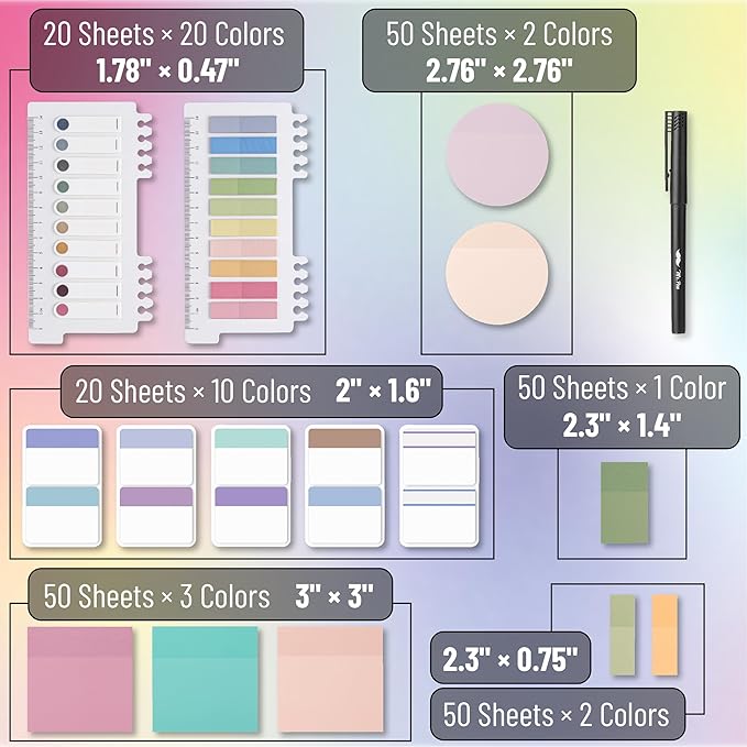 Mr. Pen- Transparent Sticky Note Set, 1000 Sheets, Colorful, Transparent Sticky Notes Set, Bible Sticky Notes Clear Sticky Notes Transparent, Bible Notes, Transparent Sticky Notes for Bible Study