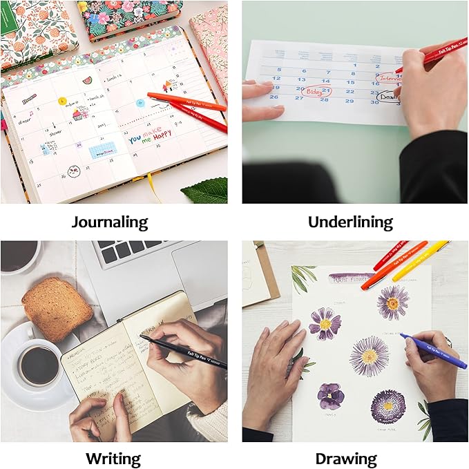 Lelix 40 Colors Felt Tip Pens, Medium Point Felt Pens, Assorted Colors Markers Pens For Journaling, Writing, Note Taking, Planner Coloring, Perfect as Art Office and School Supplies