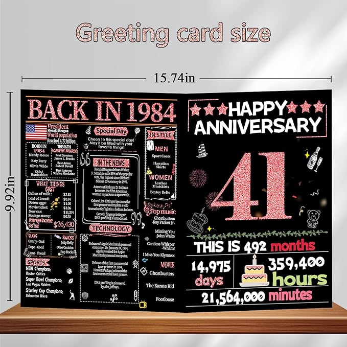 Joycard 41st Anniversary Card for Women, Wedding Card for Wife, Sweet Marriage Decorations Gifts for Couple, Perfect for Her on Anniversary Day, Back in 1984