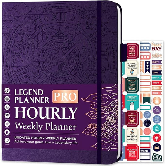 Legend Planner PRO Hourly Schedule - Weekly & Daily Organizer with Time Slots. Appointment Book Journal for Work & Personal, A4 (Purple)