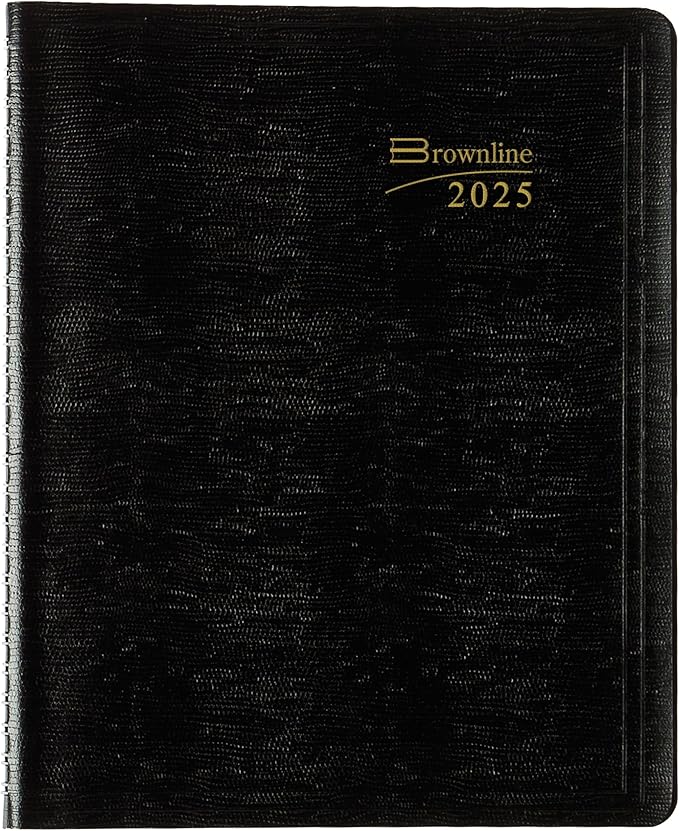 Brownline® 2025 Essential Monthly Planner, 14 Months, December 2024 to January 2026, Twin-Wire Binding, 8.875" x 7.125", Black (CB1200.BLK-25)