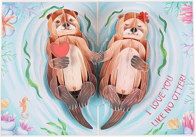 Liif Otter Half 3D Pop Up Anniversary Card For Wife, Husband, Couple, Funny Birthday Card - For Girlfriend, Boyfriend | With Message Note & Envelop | Size 7 x 5 Inch