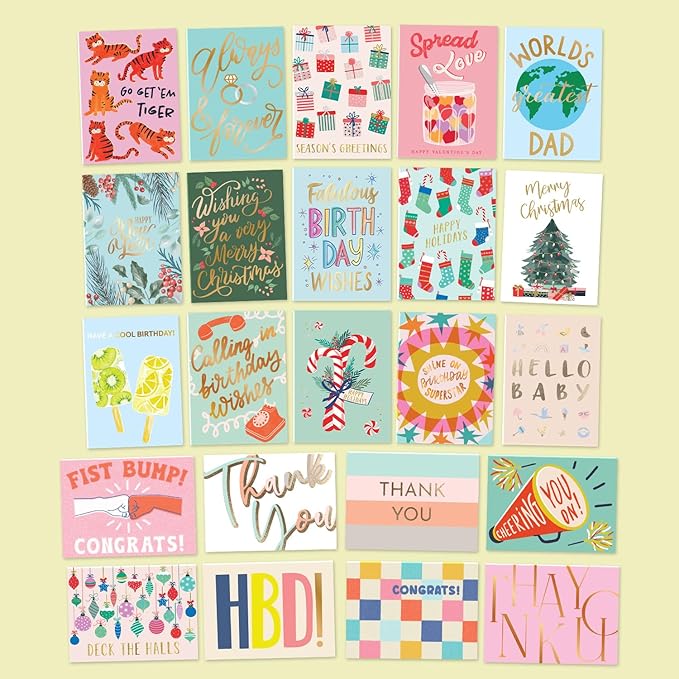 S&O 100 Assorted Cards for All Occasions Box Set - All Occasion Cards Assortment Box with Envelopes - Stylish Greeting Card Decor - 4.25x5.75”