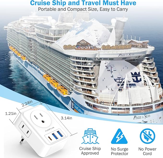 2 Pack European Travel Plug Adapter with USB C, US to Europe Power Adapters with 4 AC Outlets, 3 USB Charging Ports, International Plug Adapter, 7 in 1 Travel Essentials for Italy France Greece