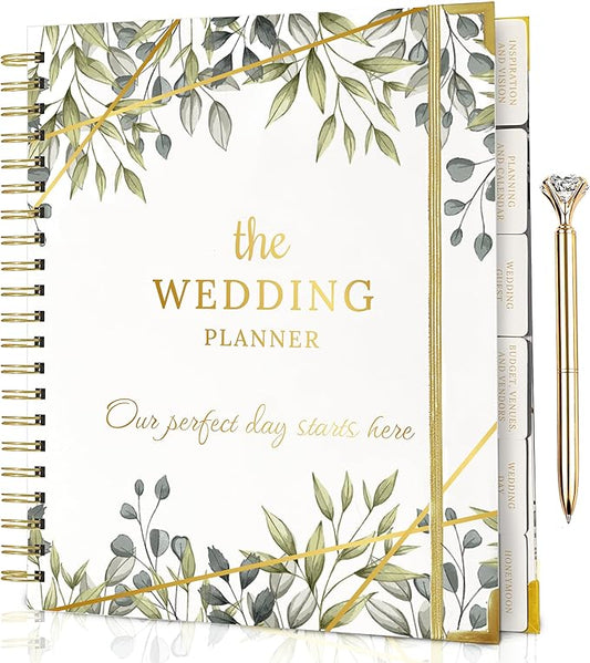 Beautiful Wedding Planner for the Bride with Gold Diamond Pen , 6 Tabbed Sections Wedding Planning Book & Engagement Gifts , Unique Inner Pockets Wedding Planner Book and Organizer BY SOZONE , 9.5 X 11.5 inches