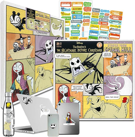 Disney Nightmare Before Christmas Calendar 2025 - Deluxe 2025 Jack Skellington Collector's Edition Wall Calendar Bundle with Decals & Over 100 Calendar Reminder Stickers (NBC Gifts, Office Supplies)