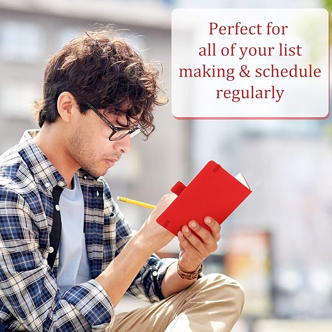 Laumoi 36 Sets Pocket Notebook Journals with Pens A6 Cute Small Journal Notebook Ruled Lined Mini Notepad Hardcover Executive Notebooks Set with Pen Holder for School Office, 3.7 x 5.7 Inch (Red)