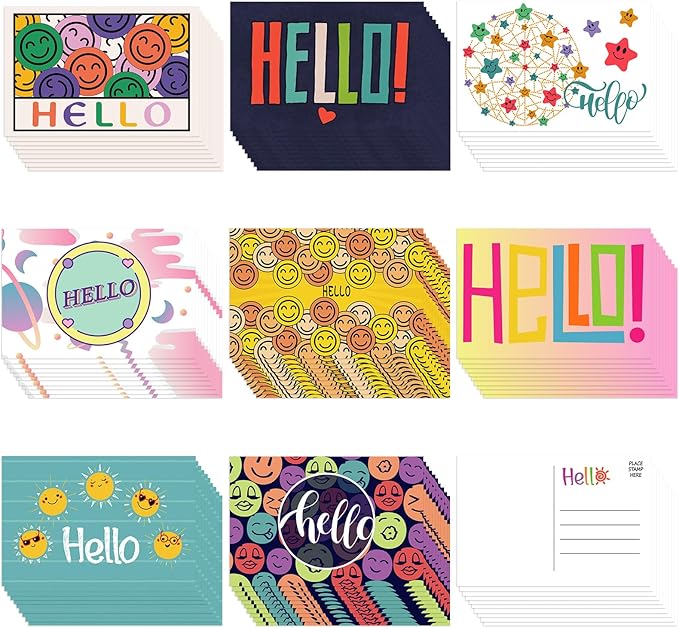 Junkin 80 Pack Hello Postcards Hello Blank Note Cards All Occasion Hello Design Greeting Cards Cute Postcards for Adults Teacher Team Employee Volunteers, 4 x 6 Inch