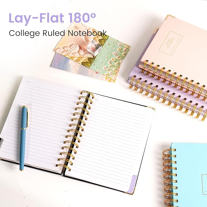 Hardcover Spiral Notebook with Tabs 5.5"x7.5" Small Spiral Lined Journals for Women with Dividers 220 Pages College Ruled Composition Notebook 5 Subject Notebook for Work School Gifts, Purple