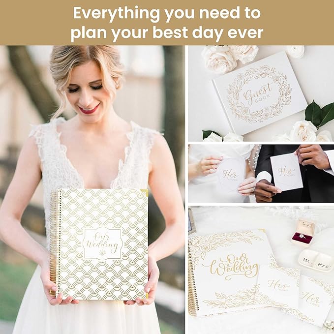 bloom daily planners Wedding Planner & Organizer/Hardcover Keepsake Journal with Essential Planning Tools - Checklists, Vision Boards, Tips & More - 9"x11" (Gold Scallops)