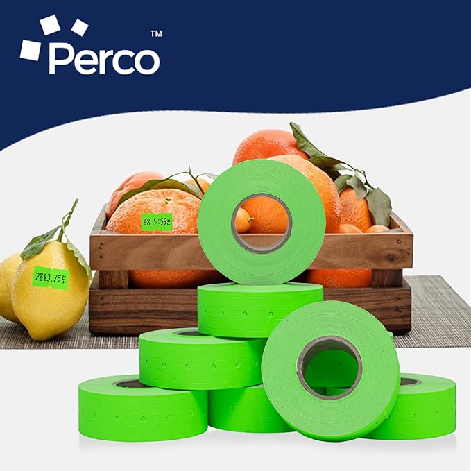 Perco 1 Line Fluorescent Green Labels - 80 Rolls, 10 Sleeves, 80,000 Blank Price and Date Gun Labels for Perco 1 Line Price and Date Guns - Made in USA