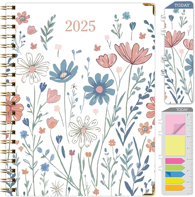 HARDCOVER 2025 Planner, 8.5"x11": 14 Months (November 2024 - December 2025), Daily Weekly Monthly Planner, Yearly Agenda, Bookmark, Pocket Folder and Sticky Note Set (Colorful Botanicals)