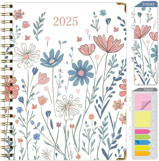 HARDCOVER 2025 Planner, 8.5"x11": 14 Months (November 2024 - December 2025), Daily Weekly Monthly Planner, Yearly Agenda, Bookmark, Pocket Folder and Sticky Note Set (Colorful Botanicals)