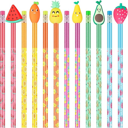 Leinuosen 30 Scented Cartoon Fruit Pencil Toppers with 12 Eraser