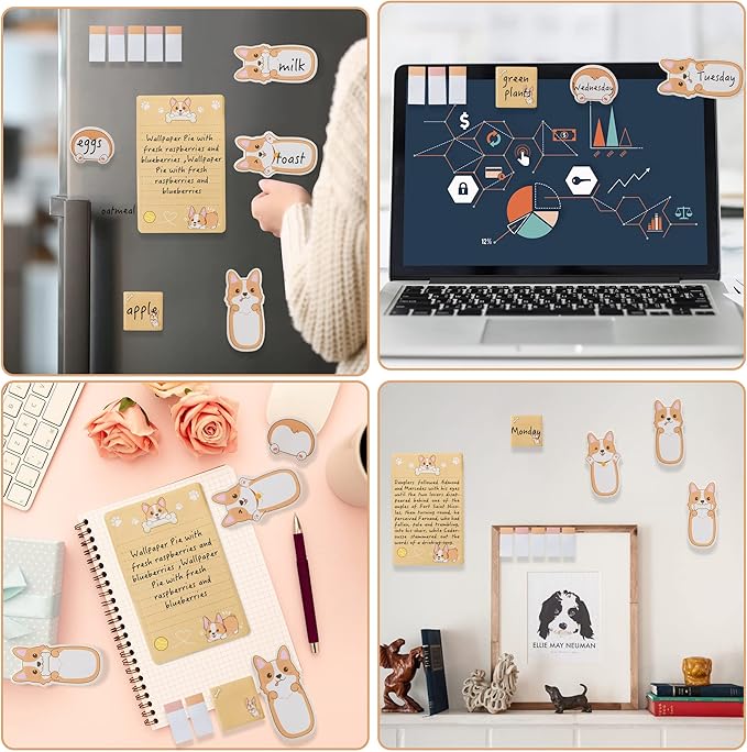 I Just Really Like Corgis Sticky Notes Set, 550 Sheets, Cute Cartoon Corgis Butt Self-Stick Notes Pads Animal Divider Tabs Bundle Writing Memo Pads Back to School Office Supplies Small Gift