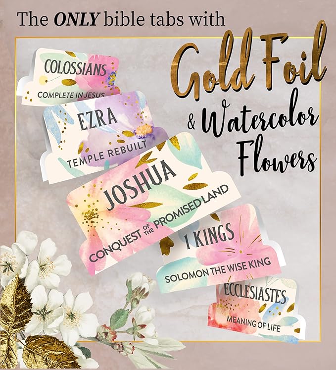 Gold Floral Bible Tabs for Women - Soul Nourishing Book Summaries - 66 Peel-and-Stick Large Print Laminated Bible Tabs | Bible Study Supplies Pink, Journaling Accessories, Gifts, The Shepherd of Life